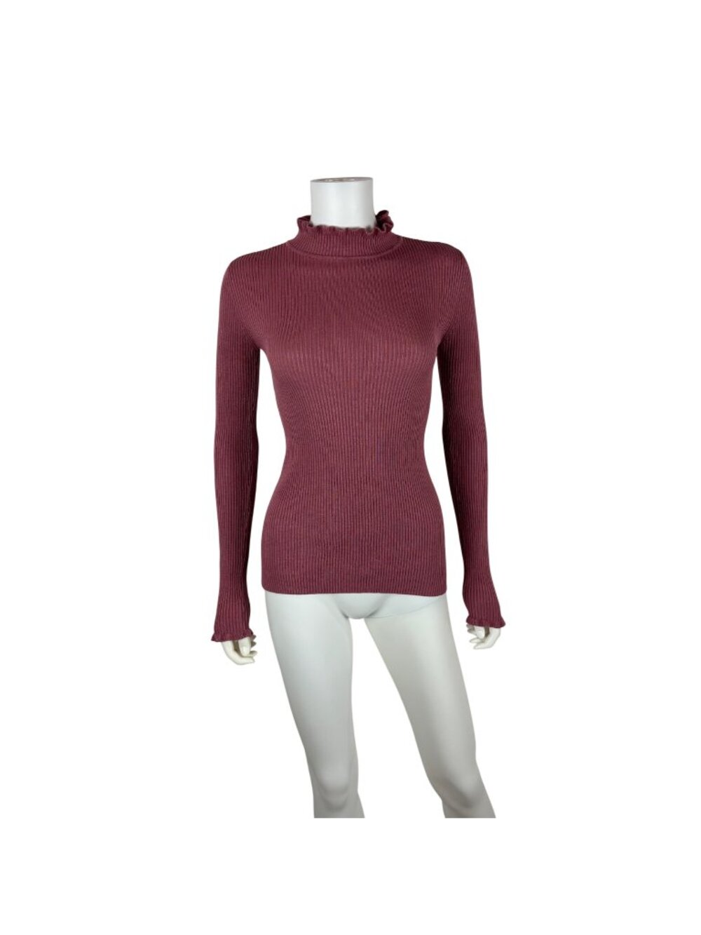 Derek Heart Dusty Rose Turtleneck Womens M Ribbed Ruffle Neck Long Sleeve Shirt
